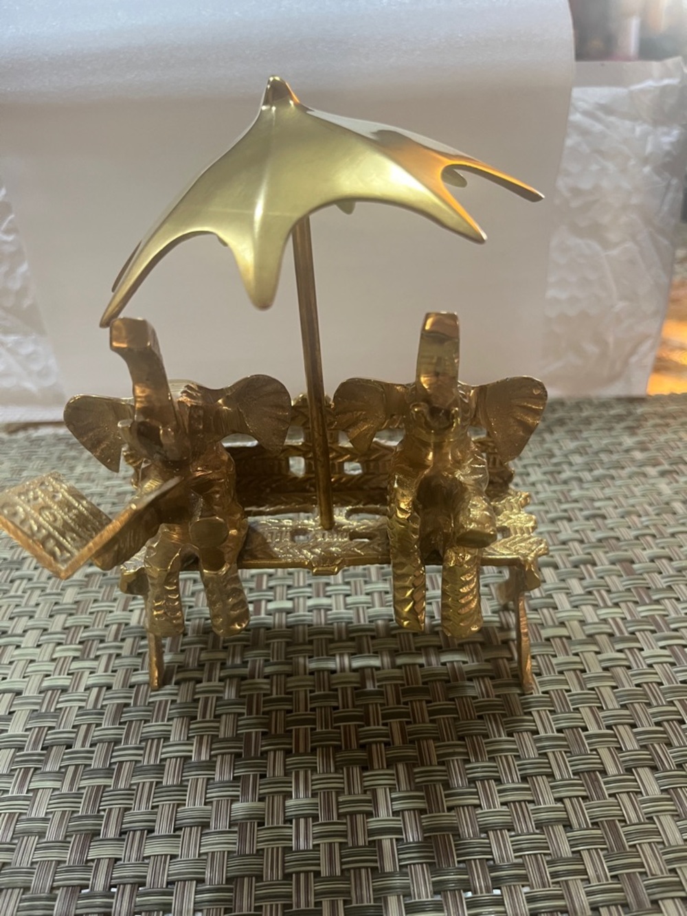 Brass pair elephants on bench